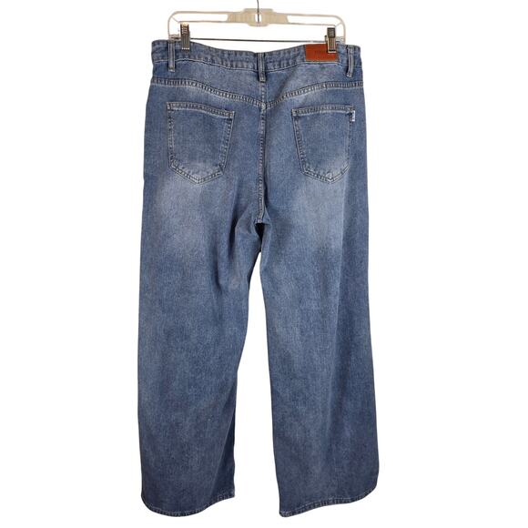 HDLTE Whiskering Wide Leg Jeans High Waist Baggy Women's XL - Picture 2 of 4